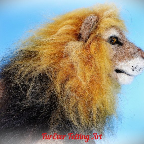 Handmade Needle Felted Lion, OOAK